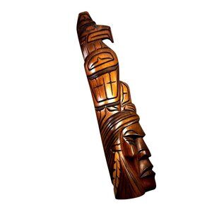 Vtg Carved Art Todd Watts First Nations Wooden Thunderbird Warrior Totem Signed